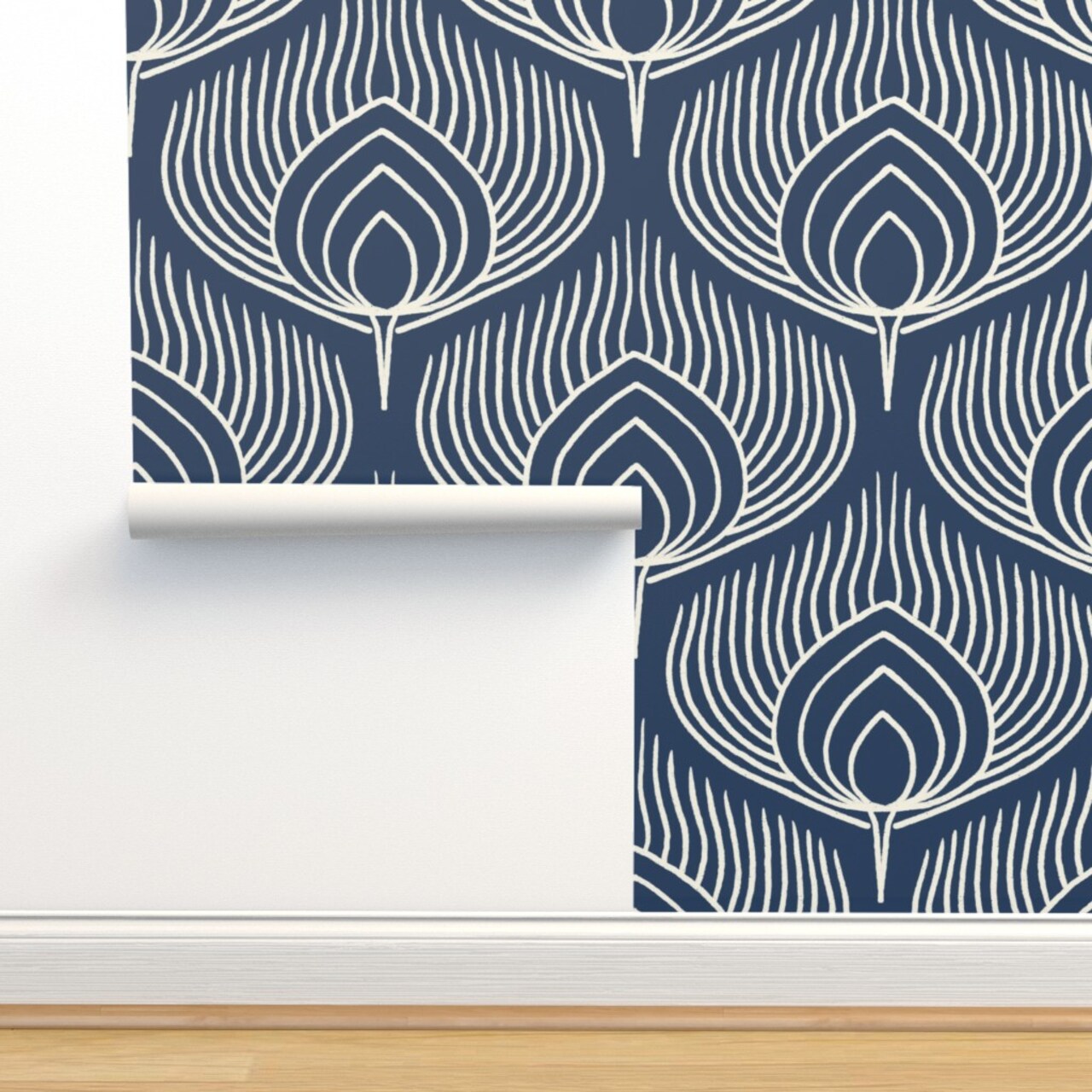 Bird Peacock Abstract Feathers Animal Print Exotic Line Art Custom Removable Wallpaper by Spoonflower Peel & Stick Wallpaper 2FT Wide